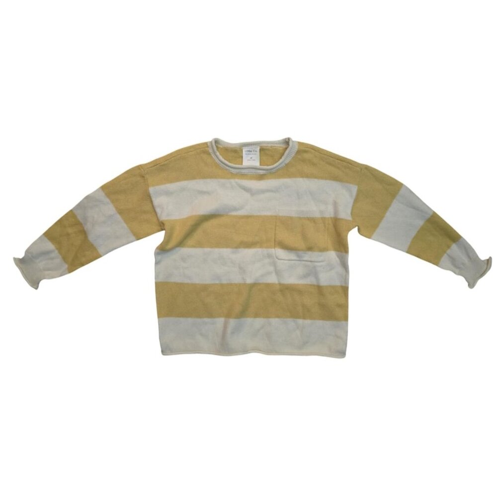 Little Co. By Lauren Conrad Yellow & White Striped Sweater 4T 100% Cotton Crew N
